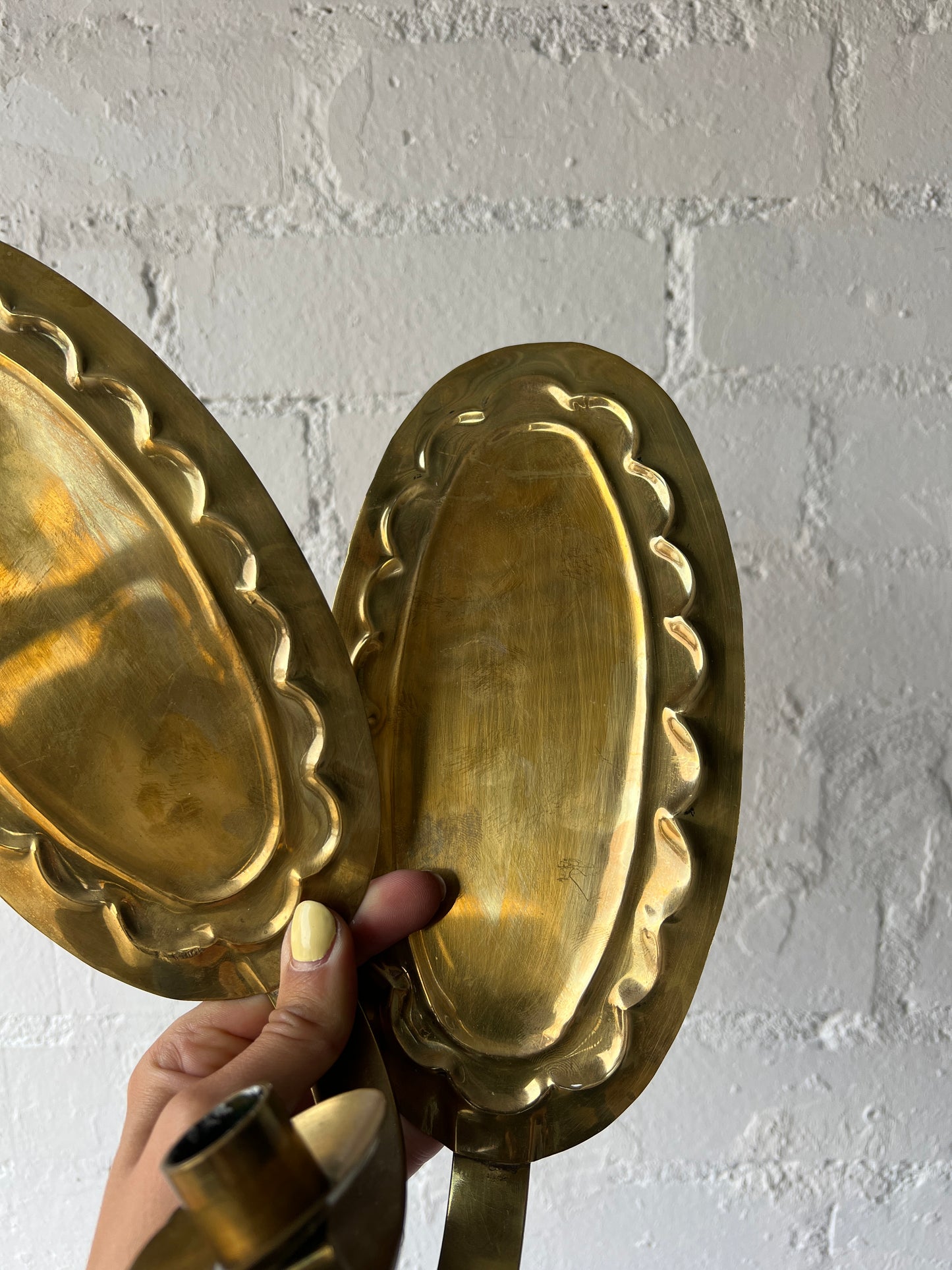 PAIR OF BRASS WIGGLE SCONCES