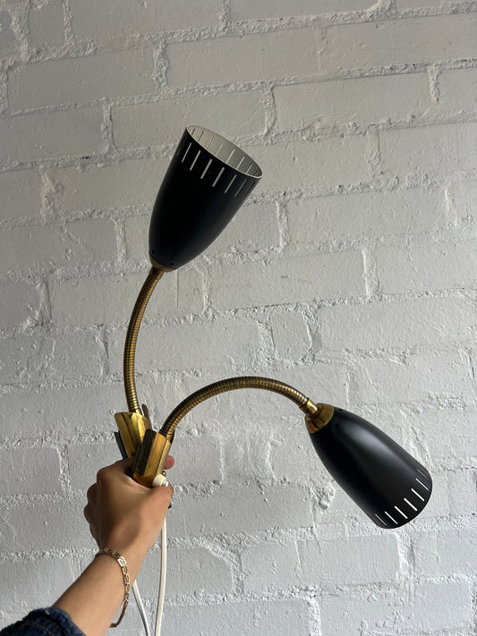 PAIR OF BLACK & BRASS SWEDISH WALL LIGHTS