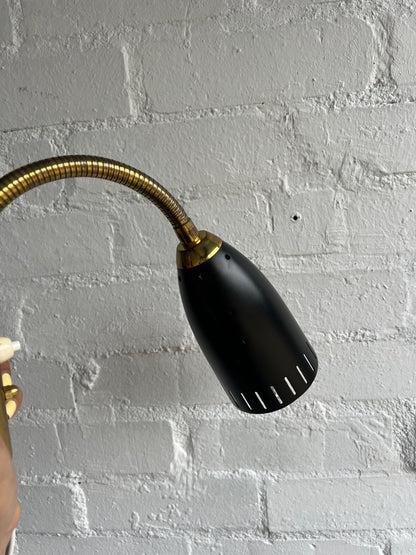 PAIR OF BLACK & BRASS SWEDISH WALL LIGHTS