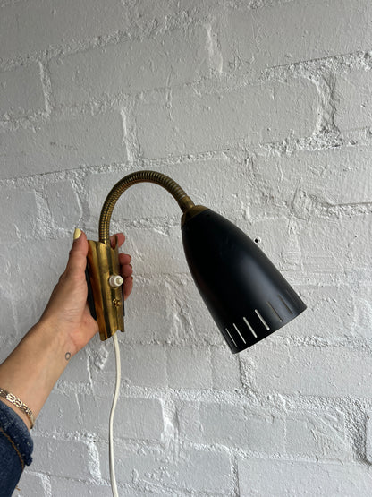 PAIR OF BLACK & BRASS SWEDISH WALL LIGHTS