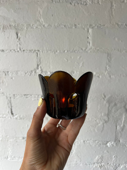 BROWN FLOWER TEA LIGHT HOLDERS