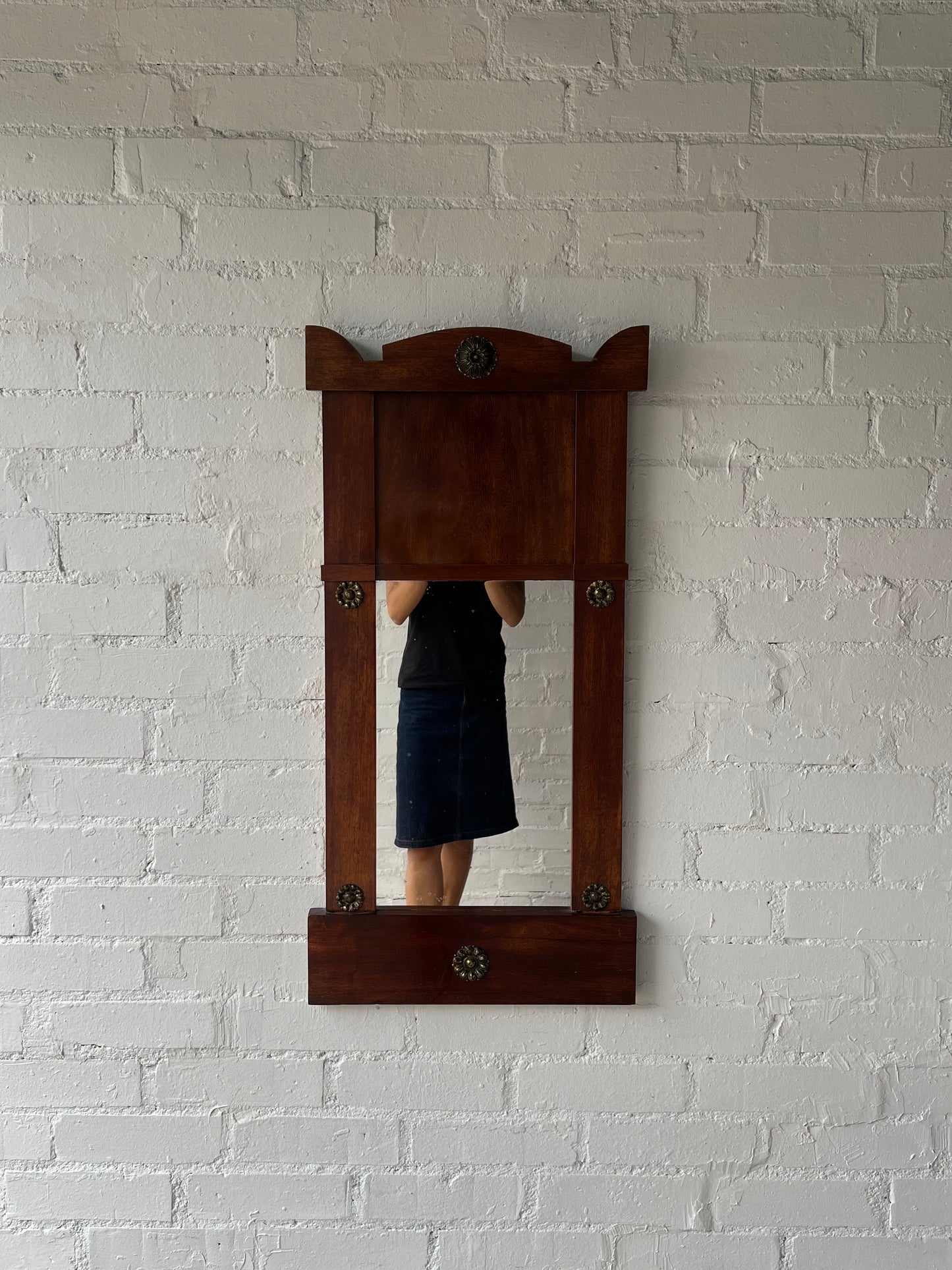 SWEDISH BRASS FLOWER WOOD MIRROR