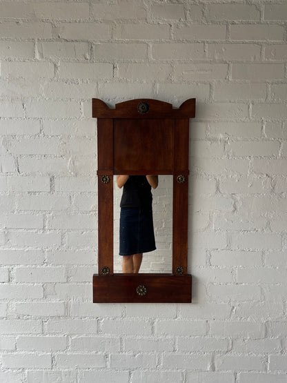 SWEDISH BRASS FLOWER WOOD MIRROR