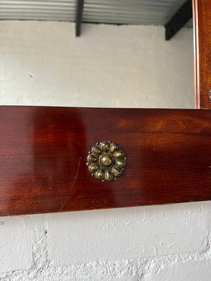 SWEDISH BRASS FLOWER WOOD MIRROR
