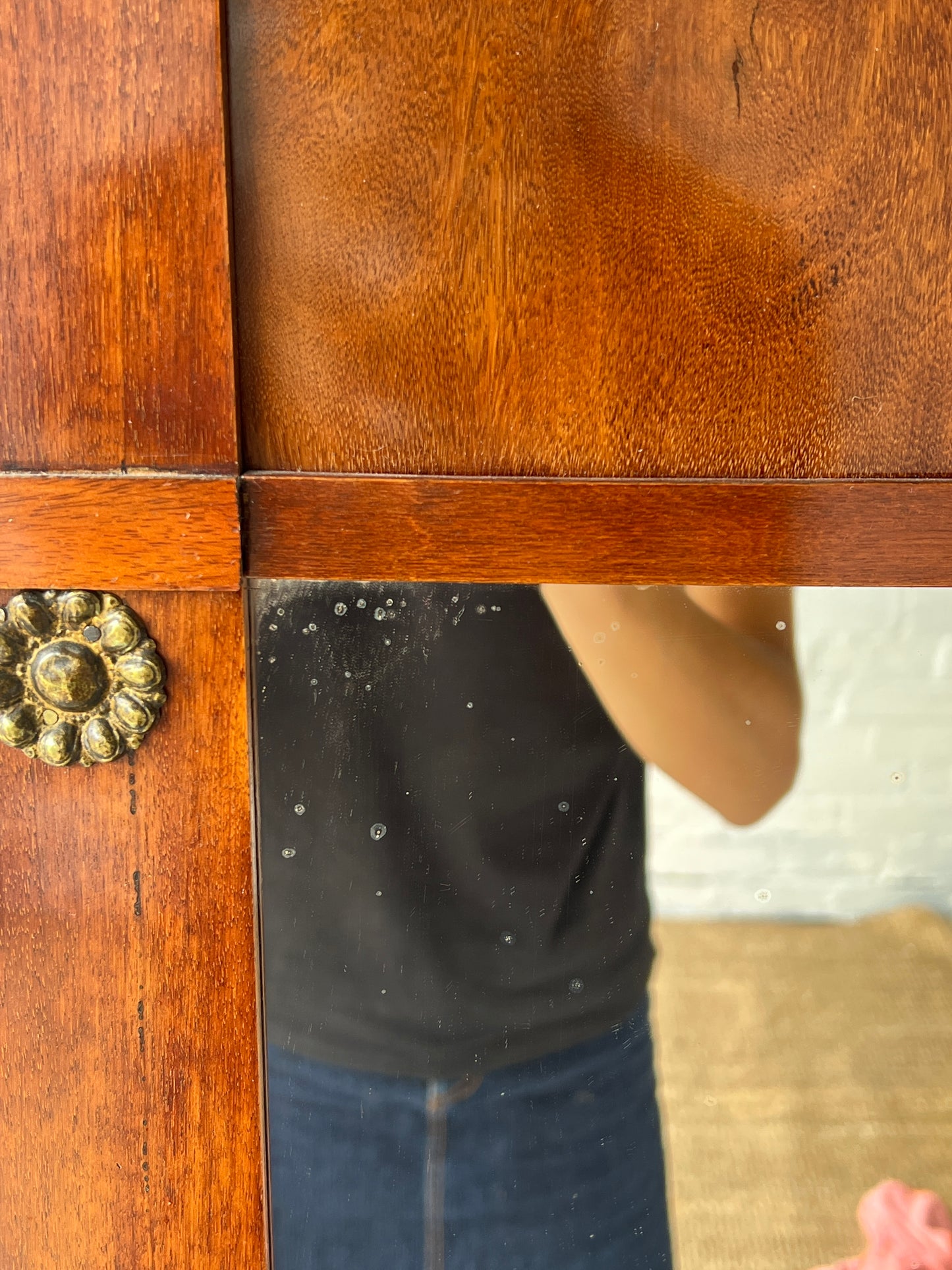 SWEDISH BRASS FLOWER WOOD MIRROR