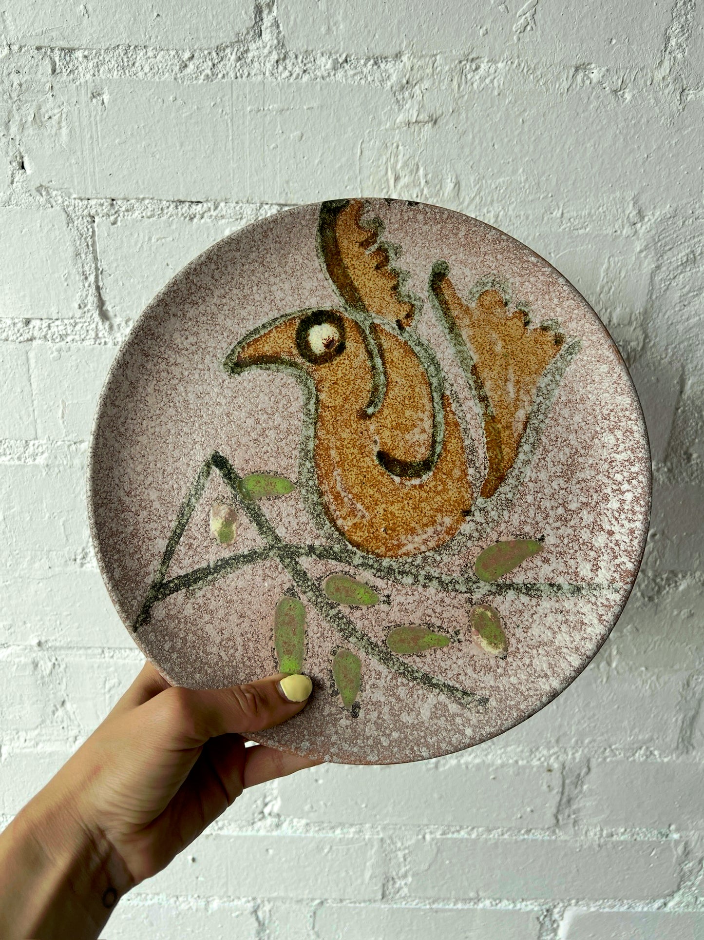 PINK HAND PAINTED ‘BIRD’ PLATE