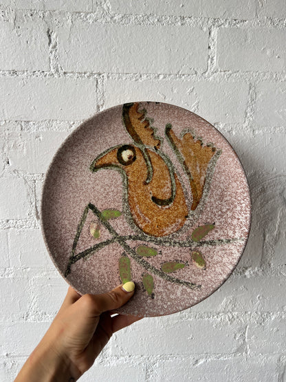 PINK HAND PAINTED ‘BIRD’ PLATE