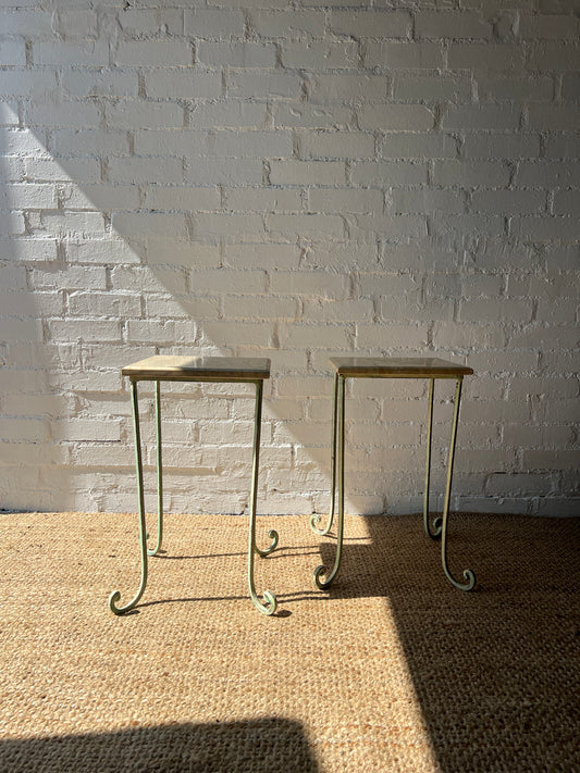 PAIR OF FRENCH SIDE TABLES WITH STONE TOPS