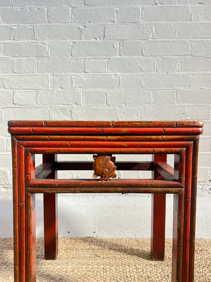 RED REEDED SIDE TABLE