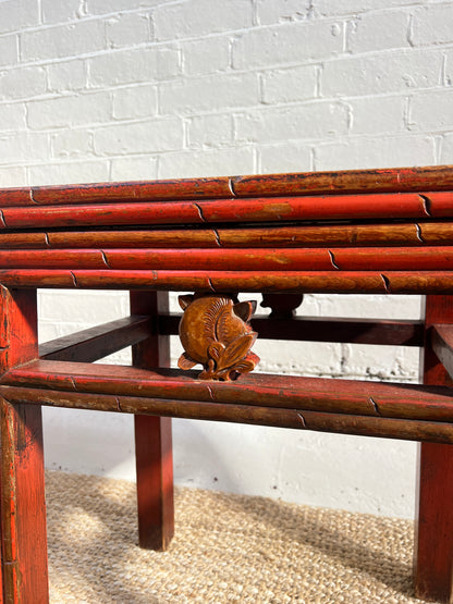 RED REEDED SIDE TABLE