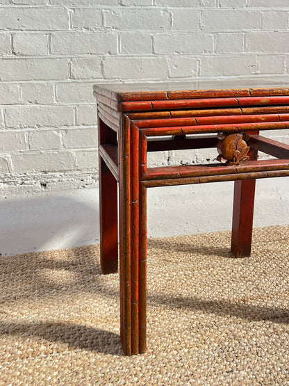 RED REEDED SIDE TABLE