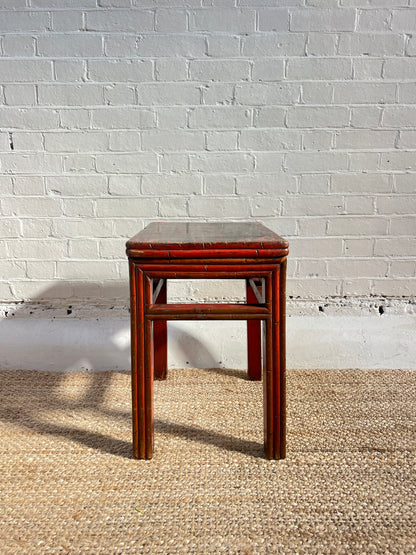 RED REEDED SIDE TABLE