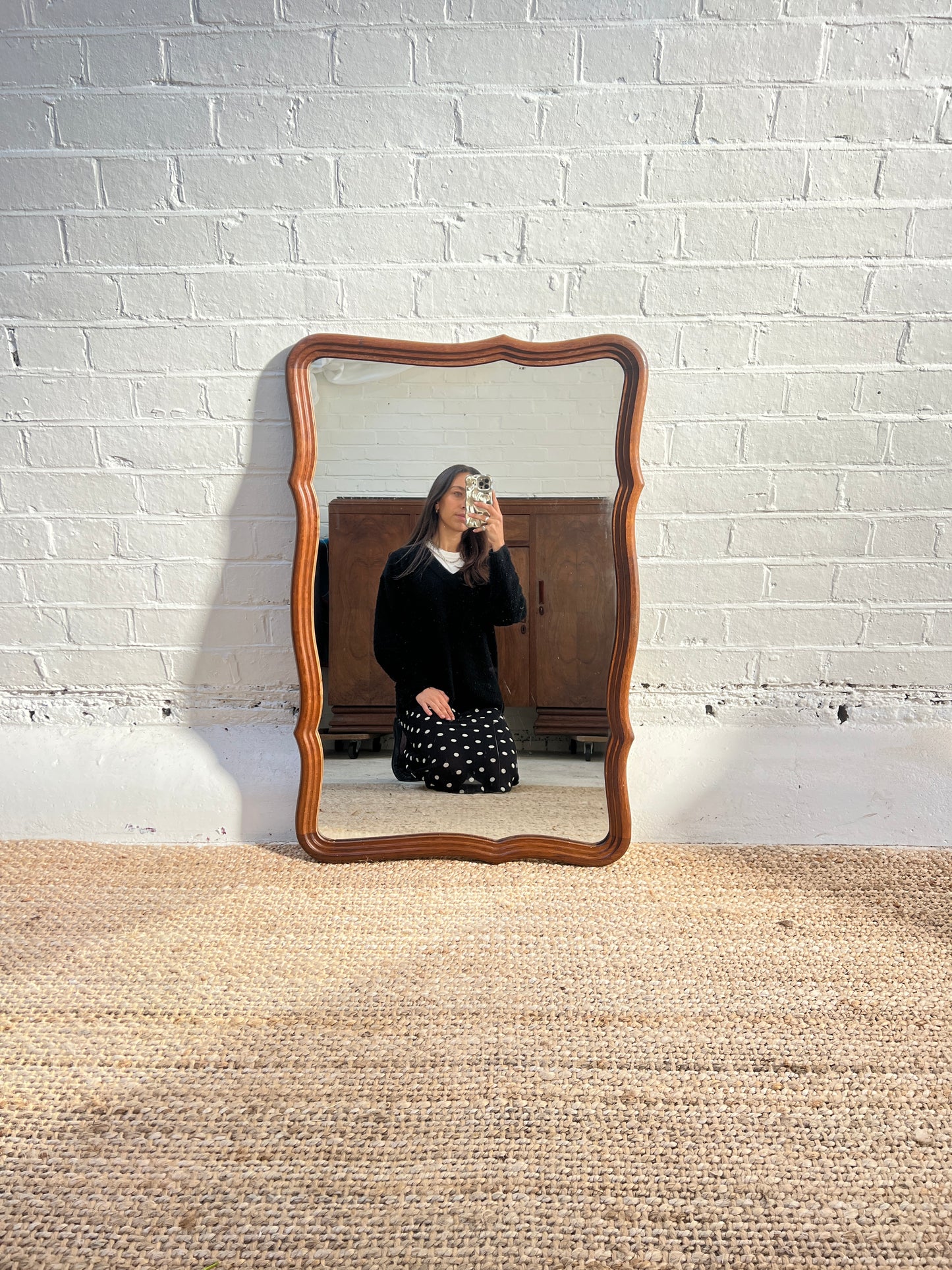LARGE WOODEN WAVY MIRROR