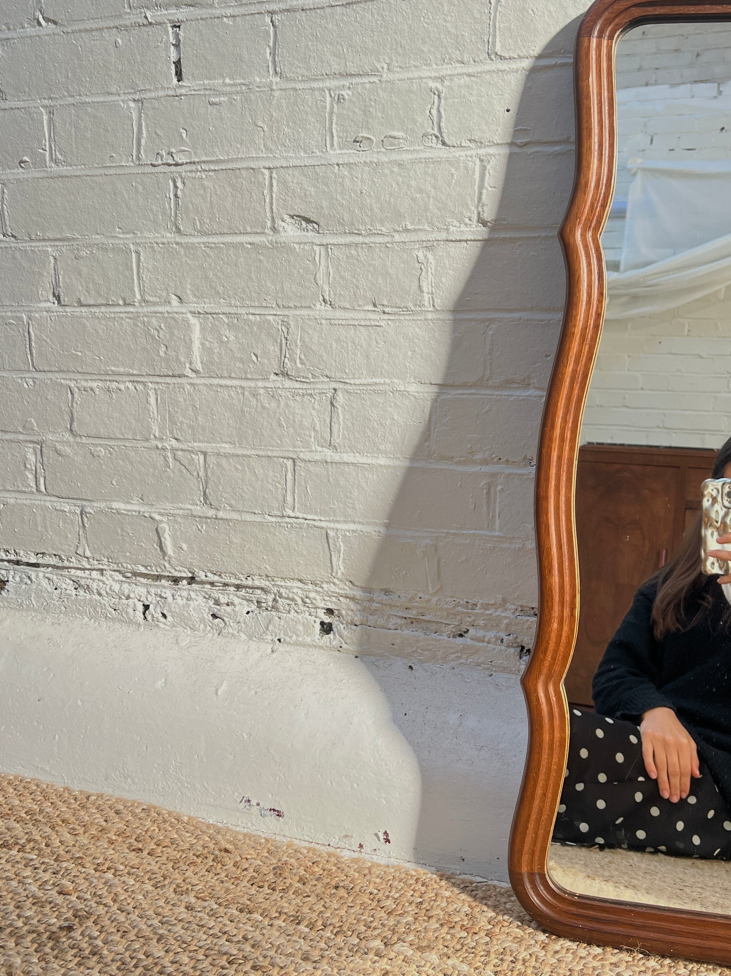 LARGE WOODEN WAVY MIRROR