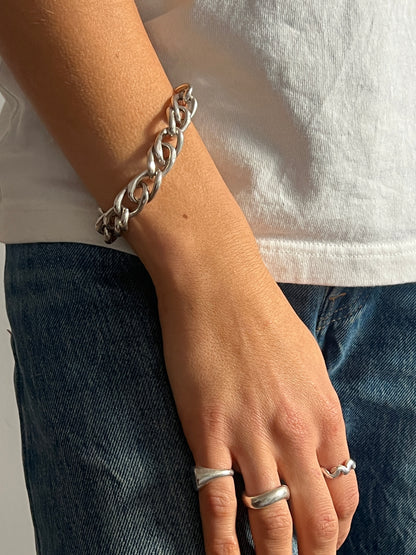 UNISEX ITALIAN SILVER HOLLOW CHUNKY CURB BRACELET