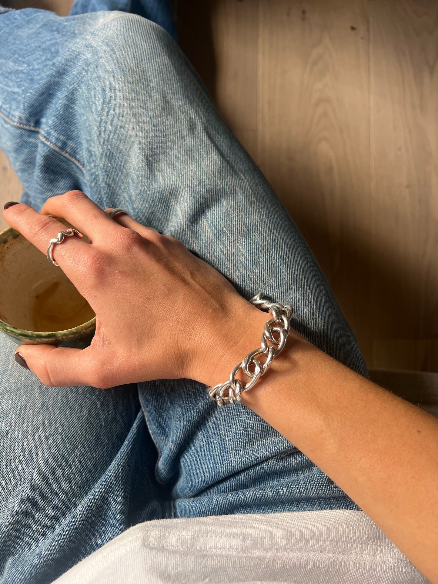UNISEX ITALIAN SILVER HOLLOW CHUNKY CURB BRACELET