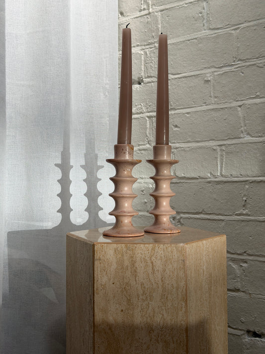 PAIR OF SOAPSTONE CANDLE HOLDERS