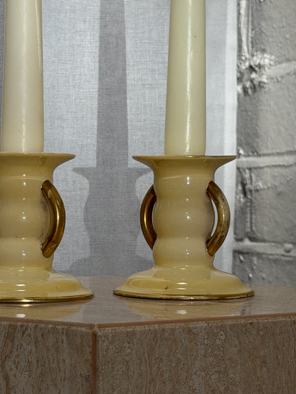 PAIR OF YELLOW CANDLE HOLDERS