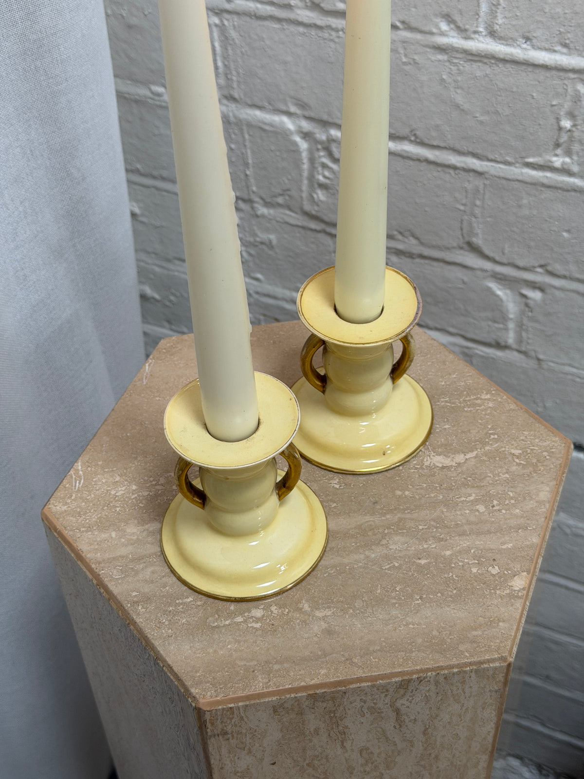 PAIR OF YELLOW CANDLE HOLDERS