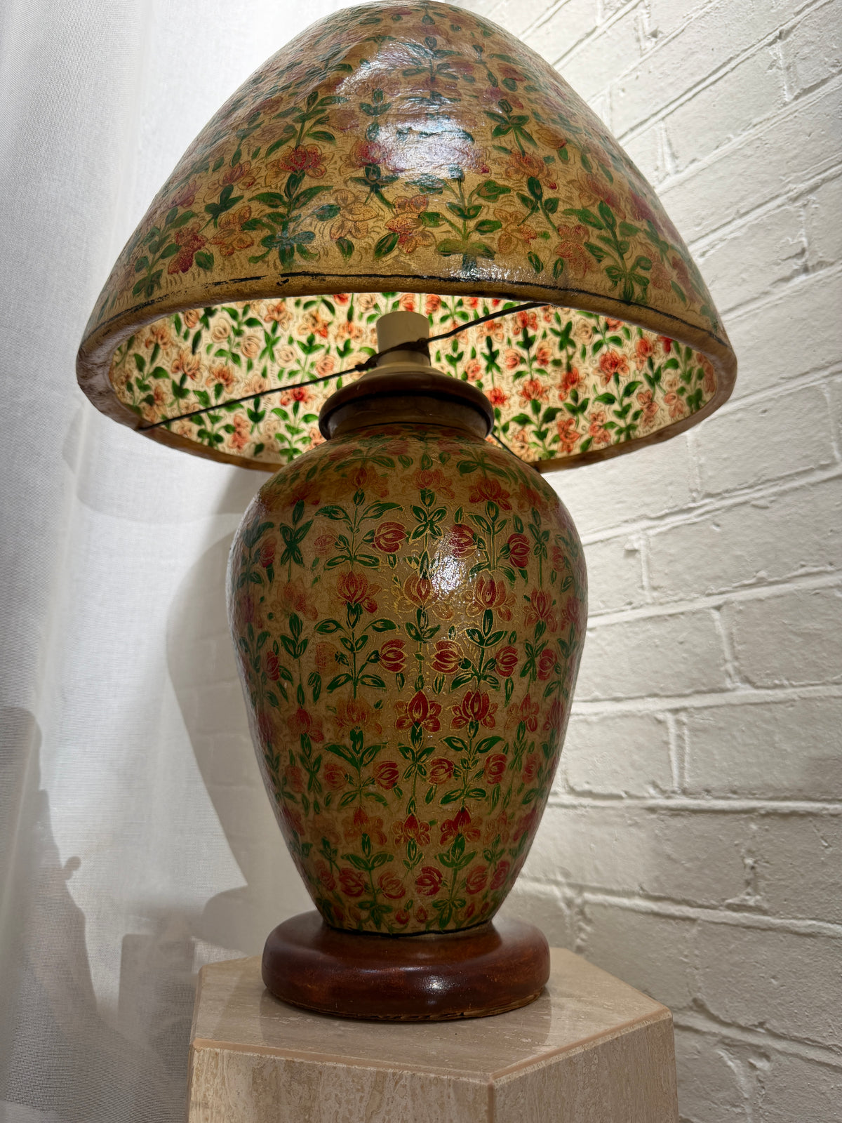 HAND PAINTED VINTAGE LAMP & SHADE