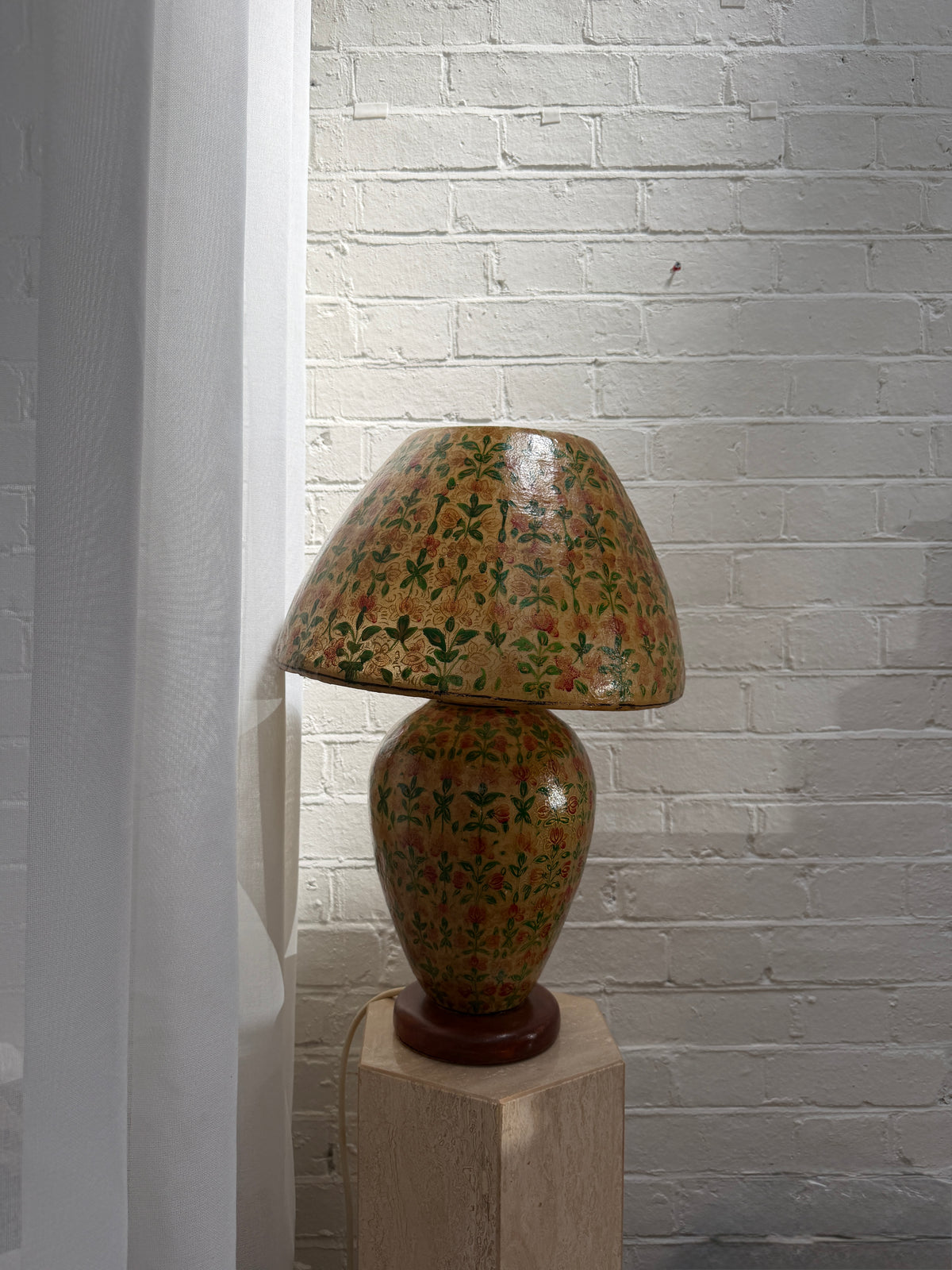 HAND PAINTED VINTAGE LAMP & SHADE