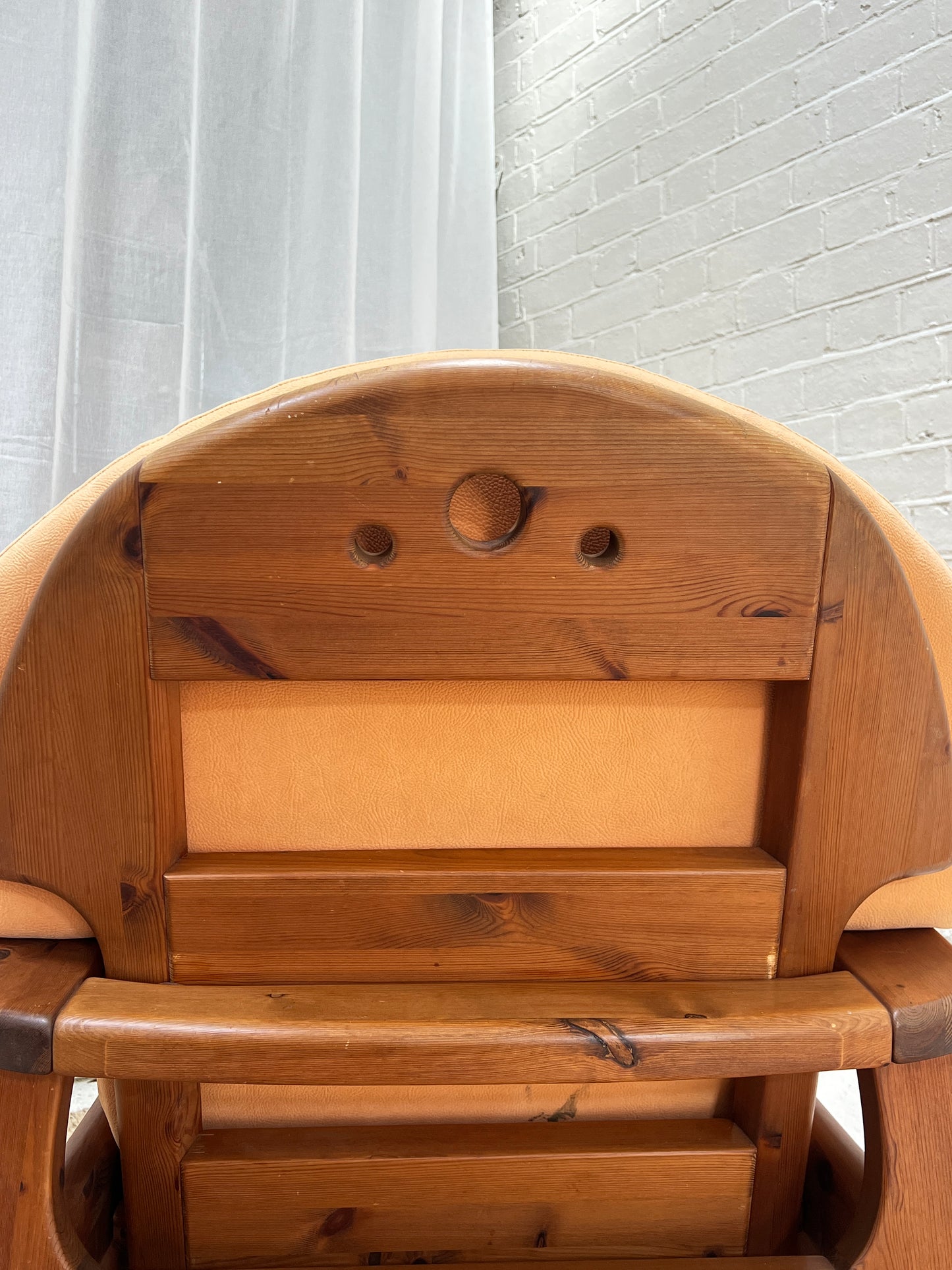 PINE BRUTALIST PEACH ARM CHAIR - ONE