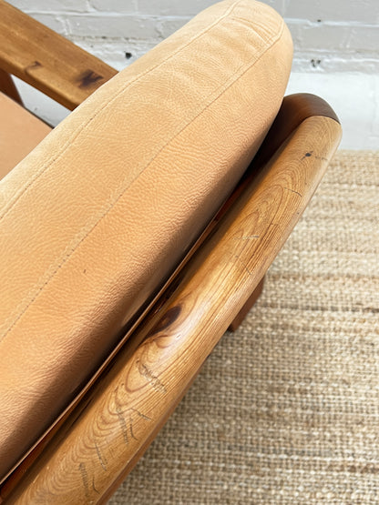 PINE BRUTALIST PEACH ARM CHAIR - ONE