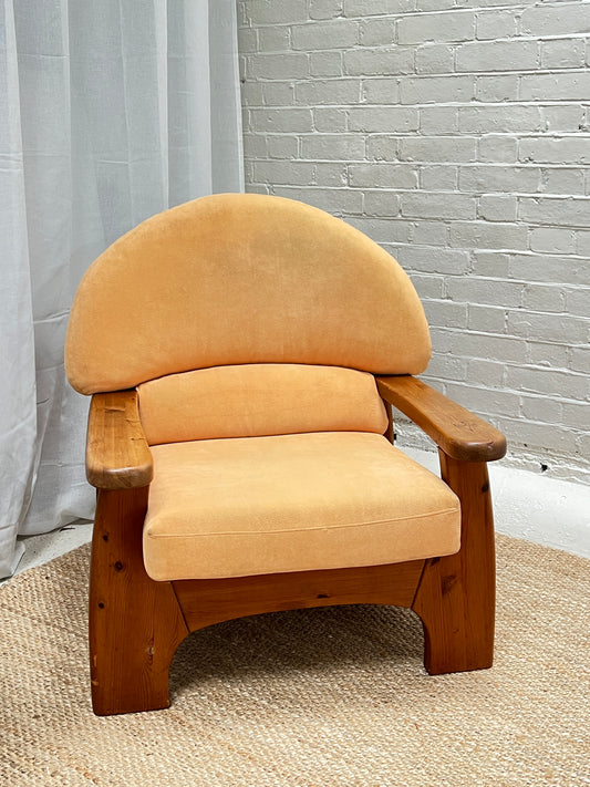 PINE BRUTALIST PEACH ARM CHAIR - ONE