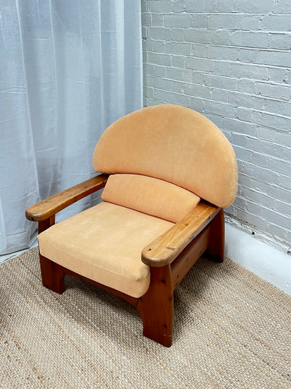 PINE BRUTALIST PEACH ARM CHAIR - TWO