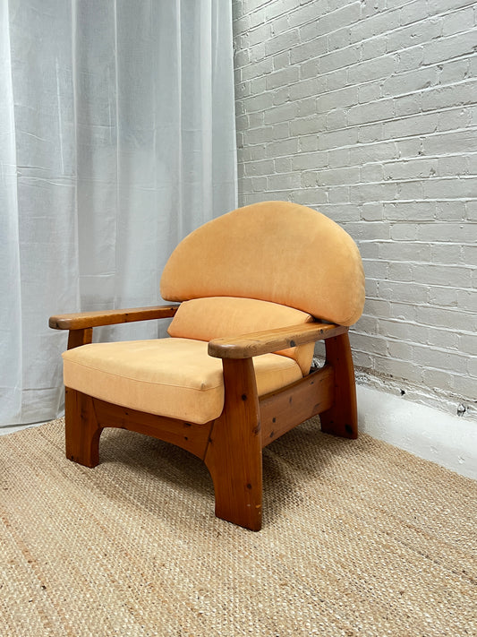 PINE BRUTALIST PEACH ARM CHAIR - TWO