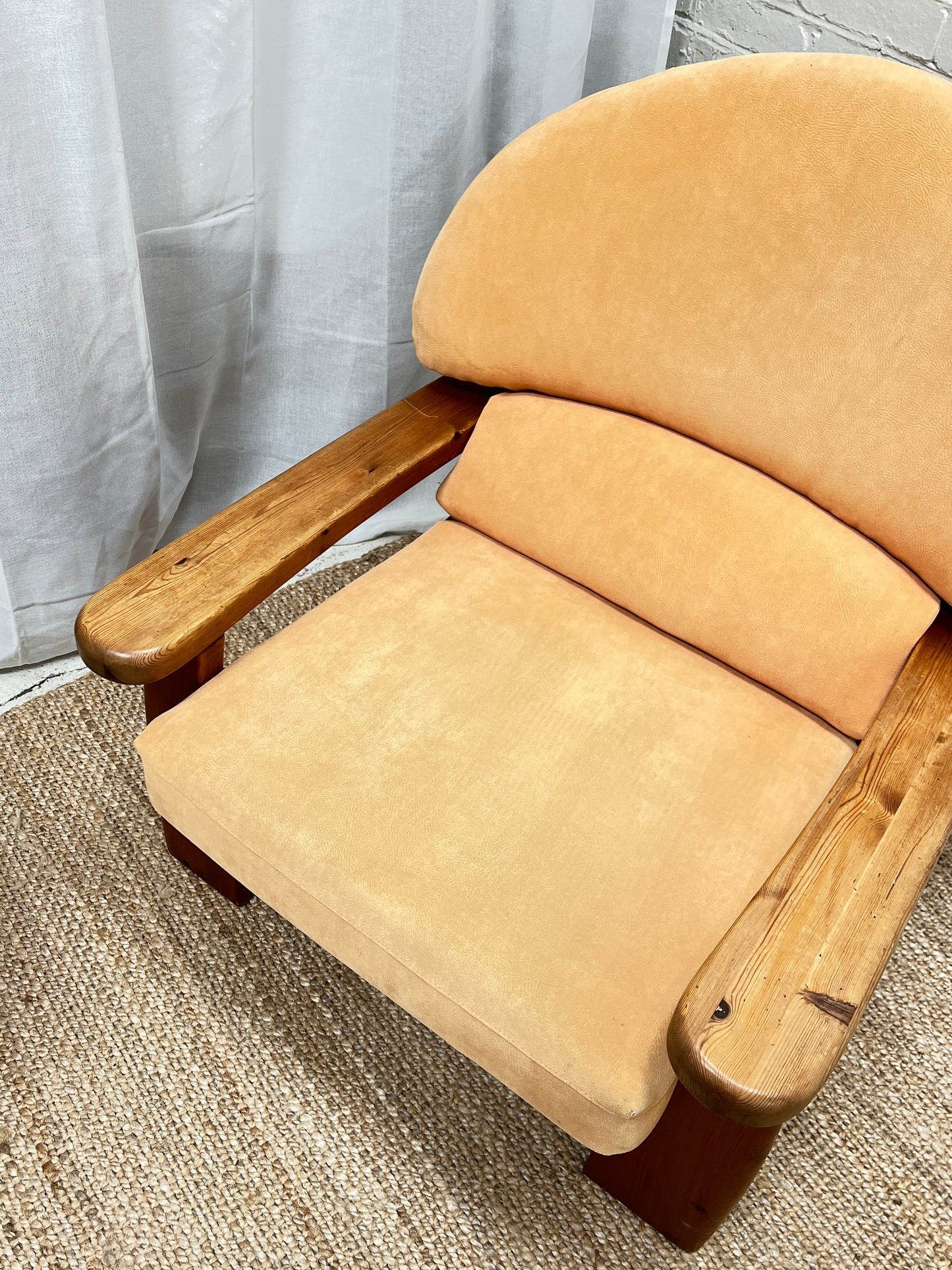 PINE BRUTALIST PEACH ARM CHAIR - TWO