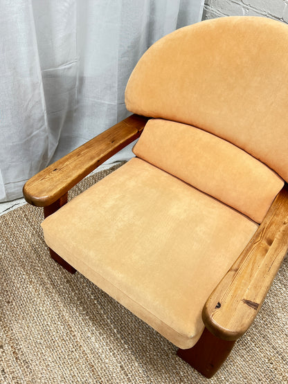 PINE BRUTALIST PEACH ARM CHAIR - TWO