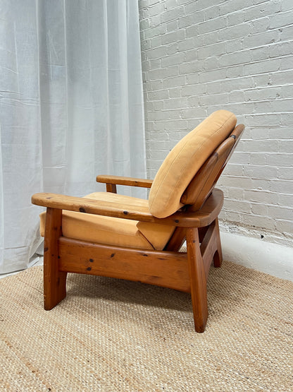 PINE BRUTALIST PEACH ARM CHAIR - TWO