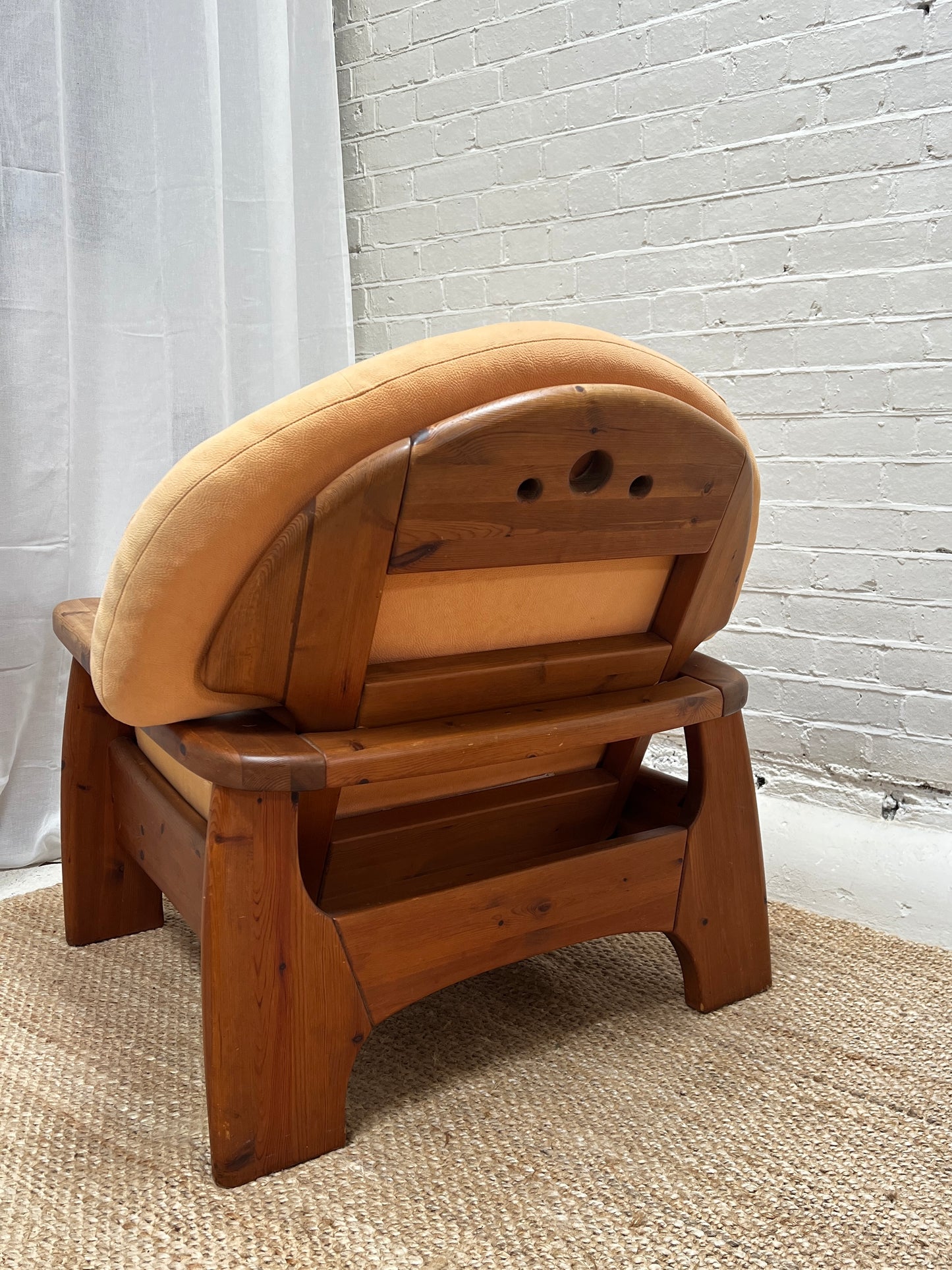 PINE BRUTALIST PEACH ARM CHAIR - TWO