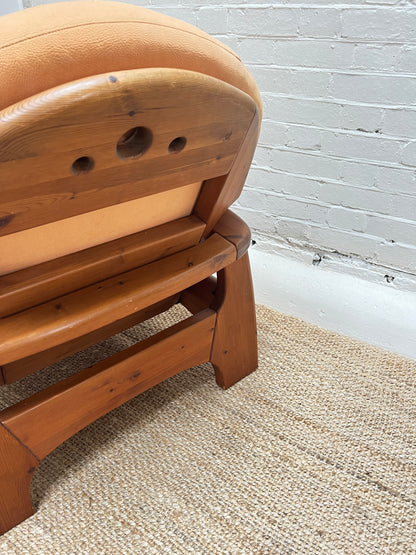 PINE BRUTALIST PEACH ARM CHAIR - TWO