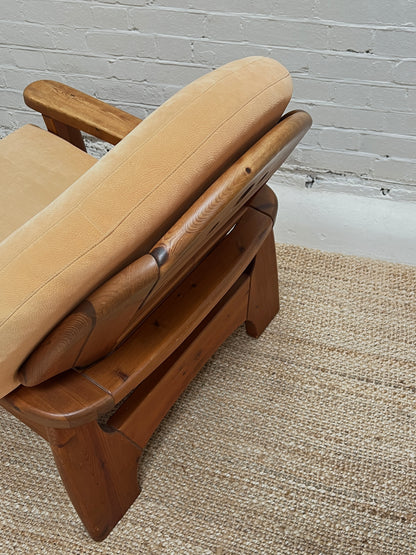 PINE BRUTALIST PEACH ARM CHAIR - TWO