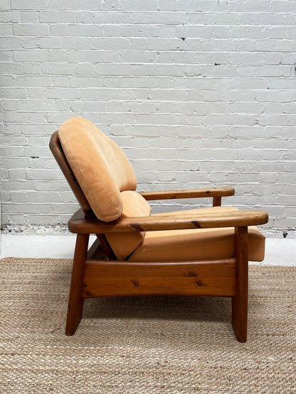 PINE BRUTALIST PEACH ARM CHAIR - TWO