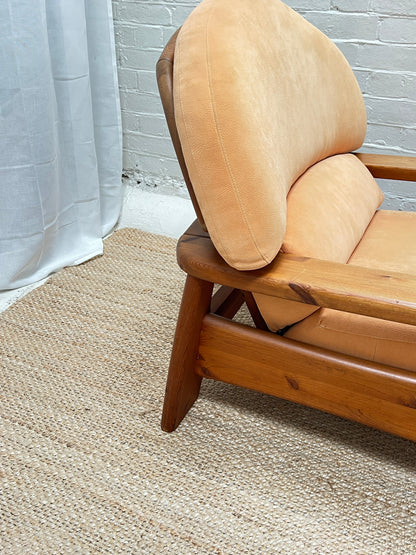 PINE BRUTALIST PEACH ARM CHAIR - TWO