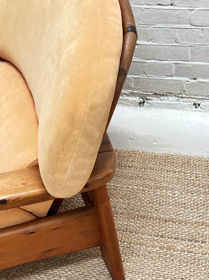 PINE BRUTALIST PEACH ARM CHAIR - TWO