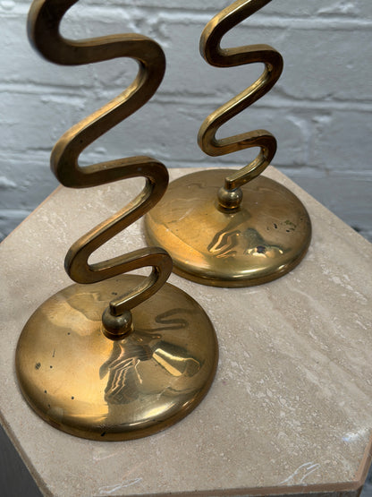 PAIR OF WIGGLE BRASS CANDLE STICKS
