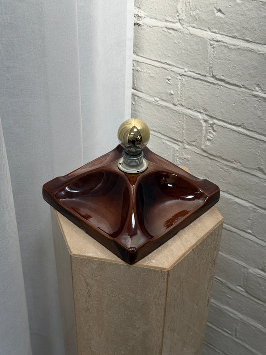 PAIR OF BROWN CERAMIC WALL LIGHTS