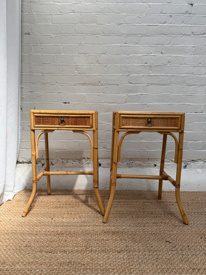PAIR OF RATTAN BEDSIDE TABLES