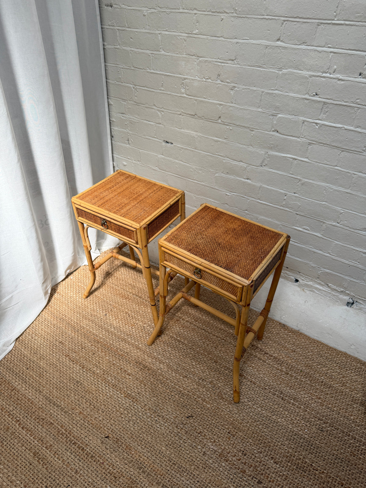 PAIR OF RATTAN BEDSIDE TABLES