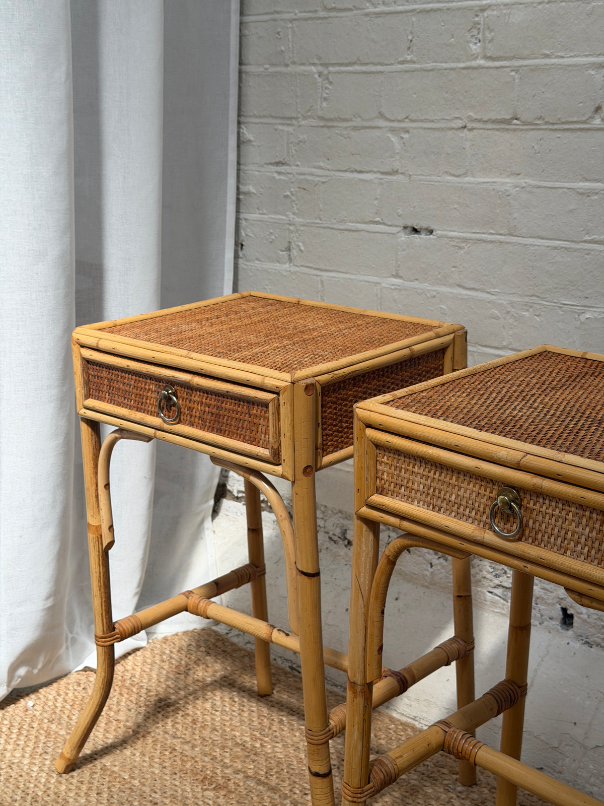 PAIR OF RATTAN BEDSIDE TABLES