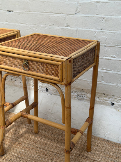 PAIR OF RATTAN BEDSIDE TABLES