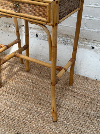 PAIR OF RATTAN BEDSIDE TABLES