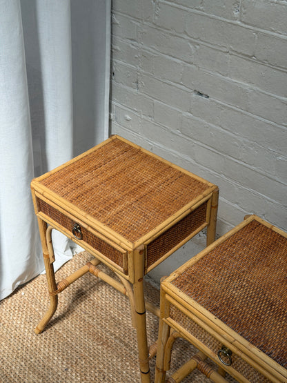 PAIR OF RATTAN BEDSIDE TABLES
