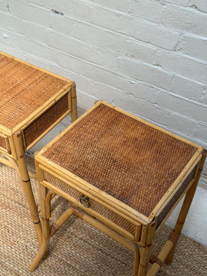 PAIR OF RATTAN BEDSIDE TABLES