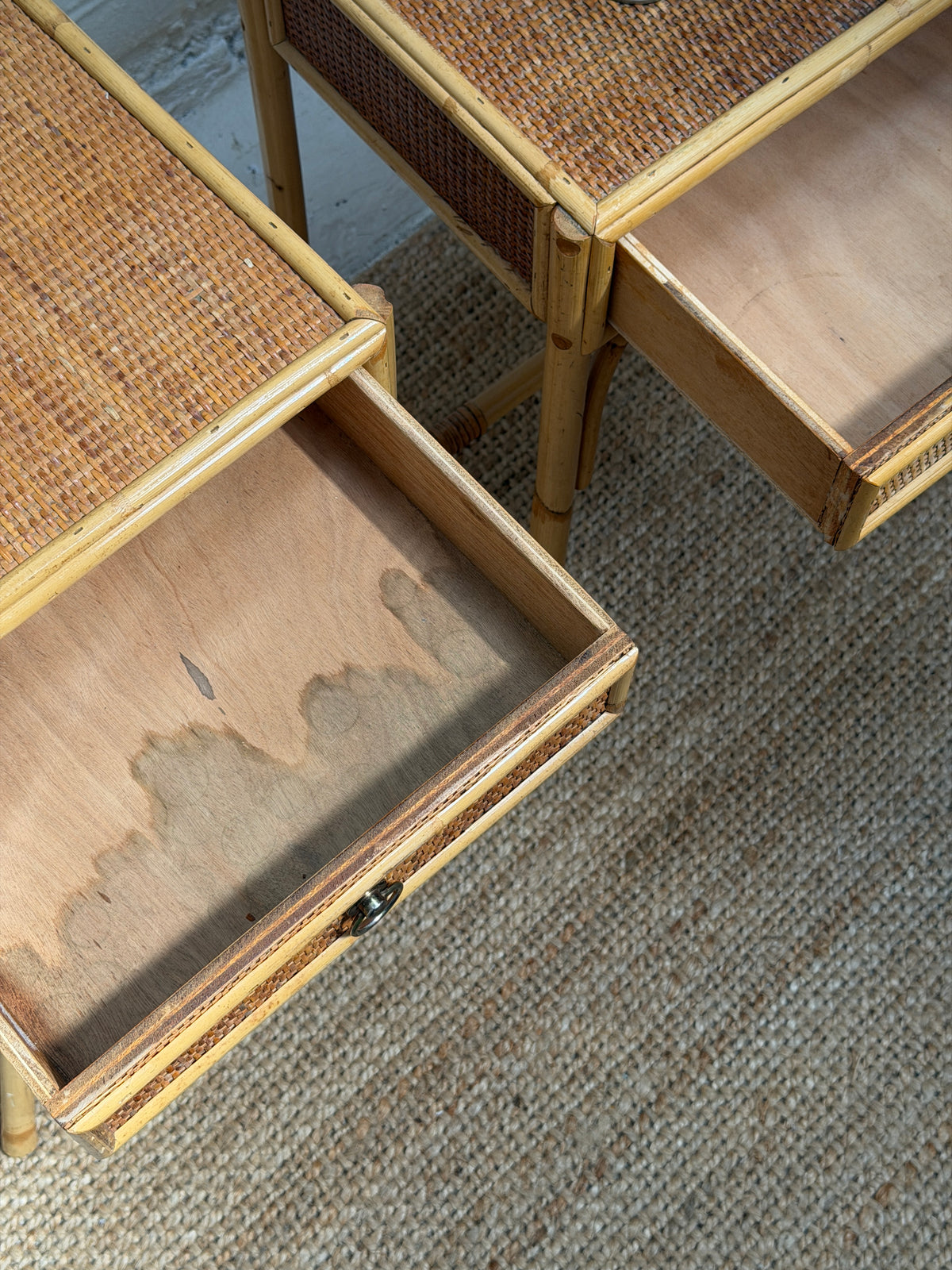 PAIR OF RATTAN BEDSIDE TABLES
