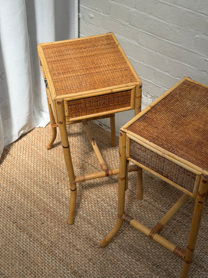 PAIR OF RATTAN BEDSIDE TABLES